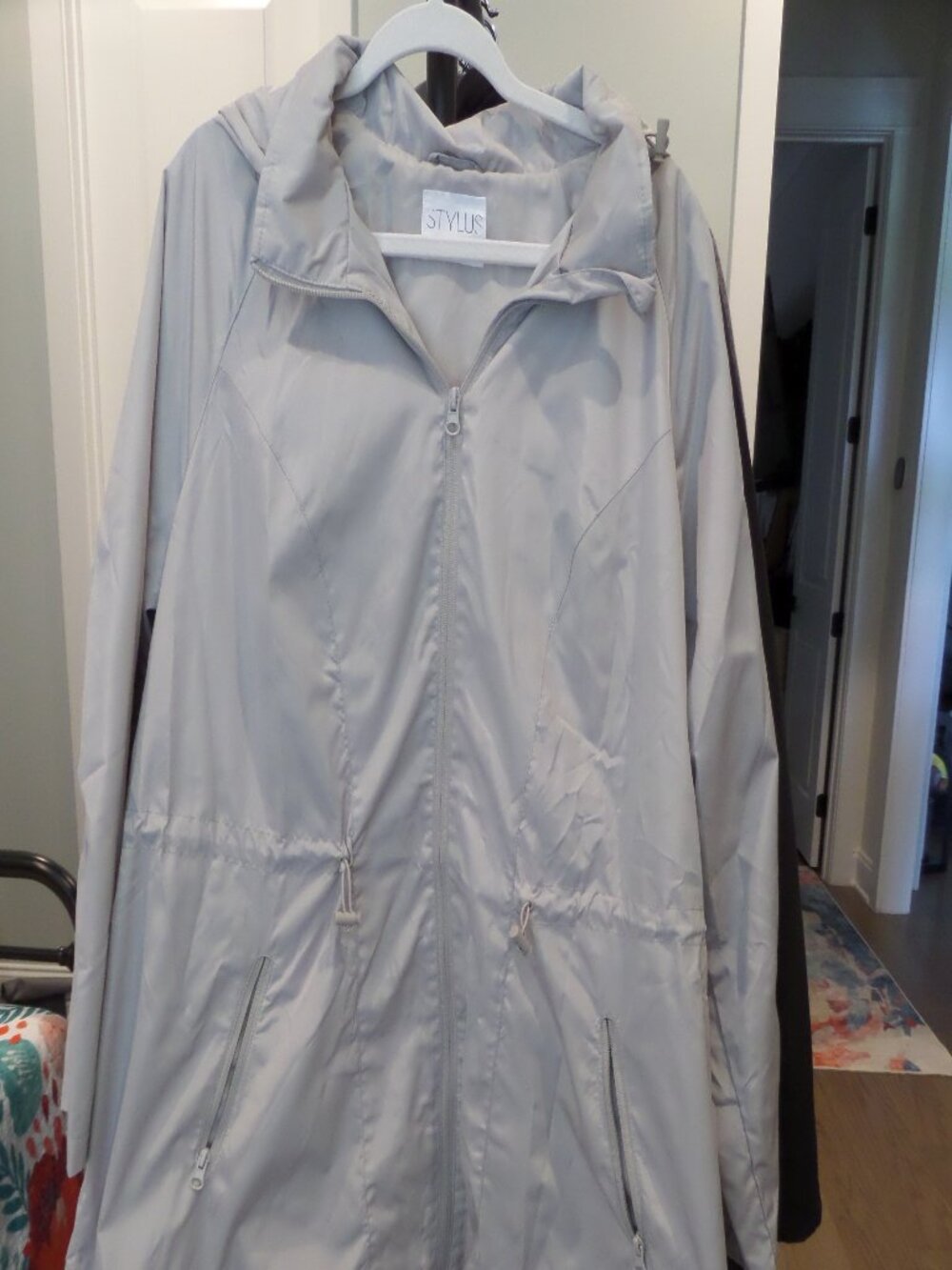 Stylus XXL Light Gray Hooded Utility Rain Jacket Zip Front